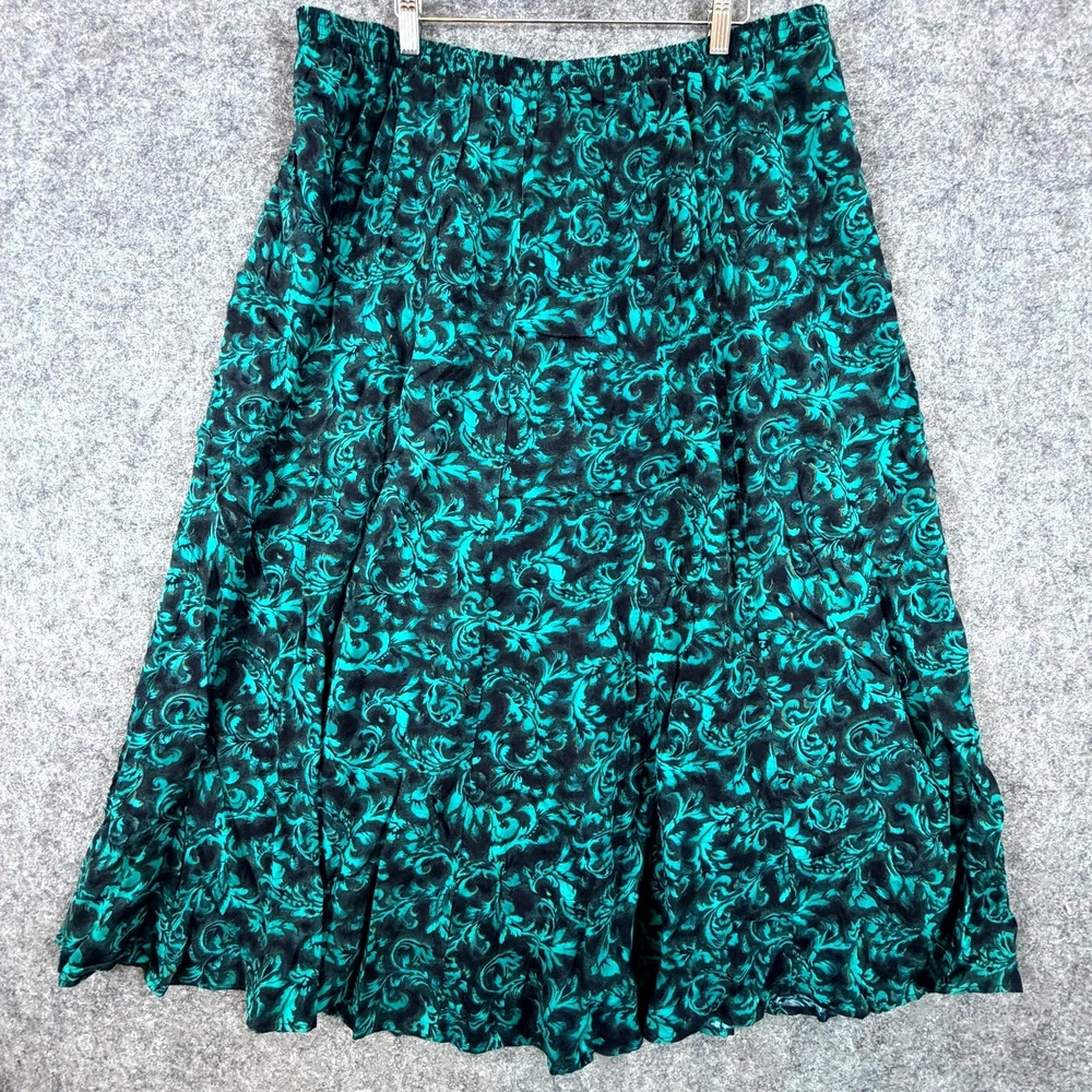 Liz Baker Essentials Maxi Skirt Womens 3X Green Black Floral Leaves Office Bold